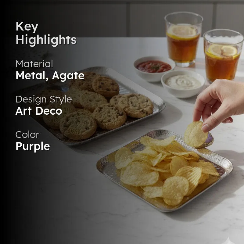 Aurora Edge Hammered (Metal,Agate) Platter (Purple) - Set of Two media 2