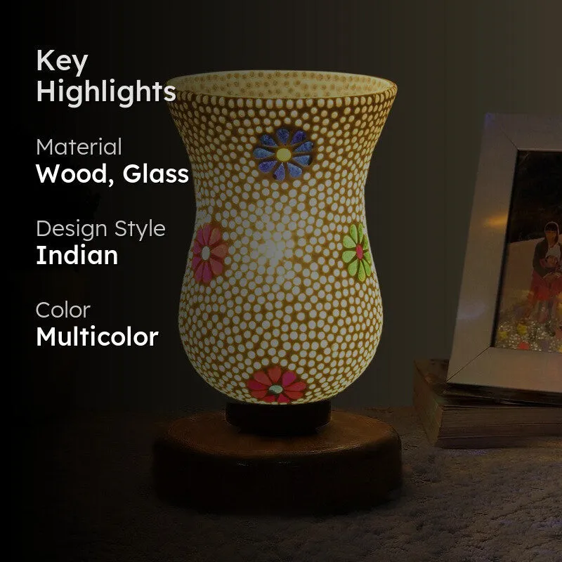 Trevia Mosaic Glass Table Lamp With Wooden Base - Multicolor media 2