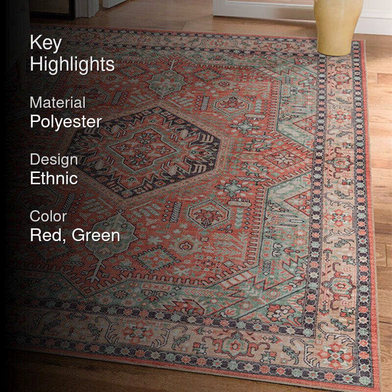 Noah Ethnic Polyester Carpet - Red media 3