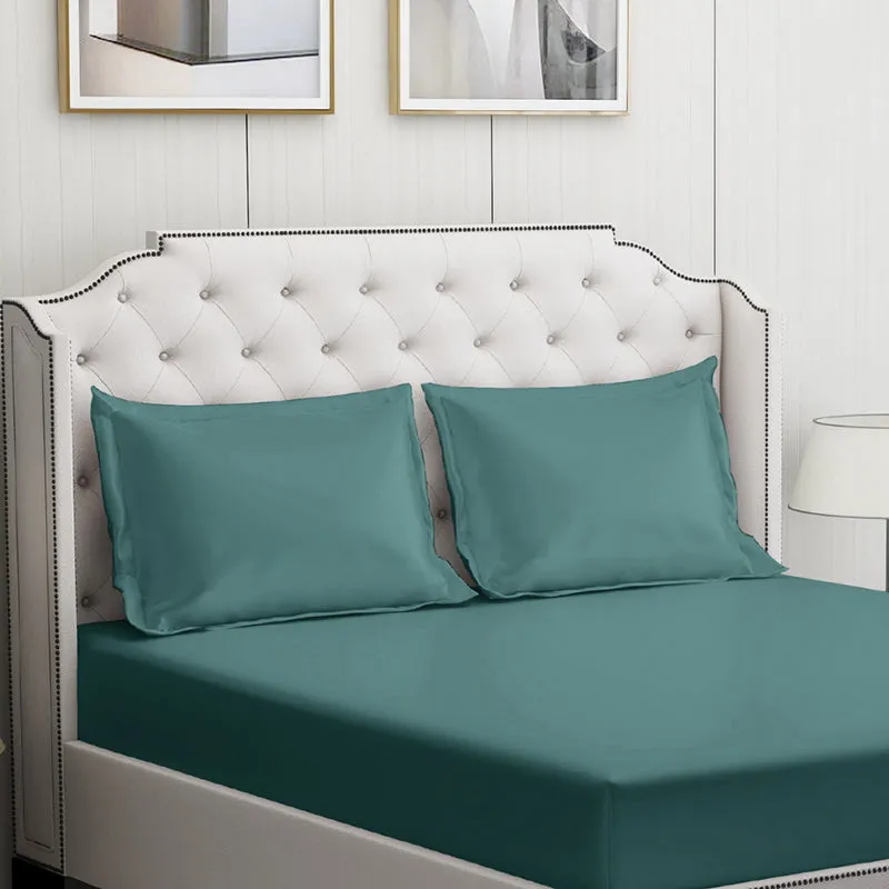 Moonweave Solid Cotton Bedsheet (Pine Green) - 400 TC media 5