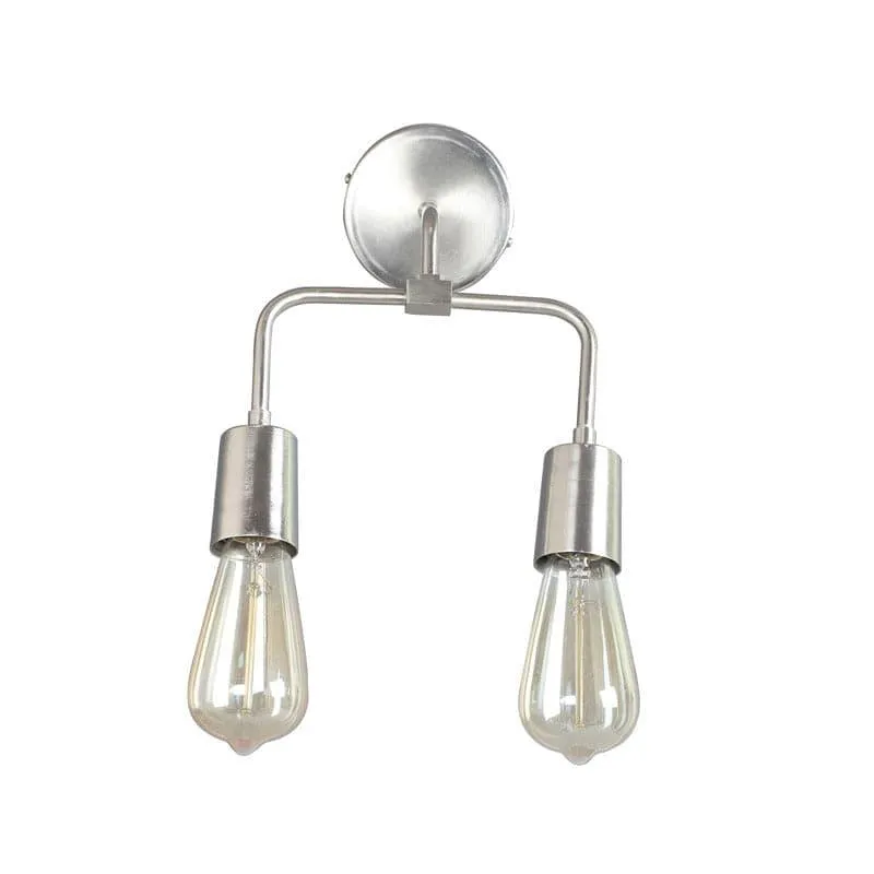 Front view of a silver wall lamp with two clear glass shades