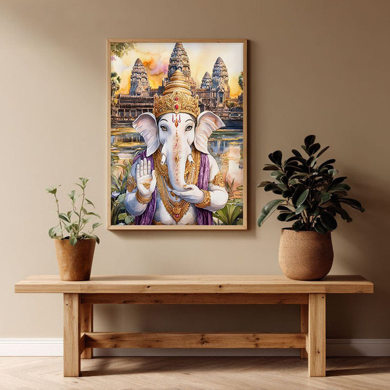 Mangalamurti Spiritual Archival Paper Wall Painting - Natural Brown Frame