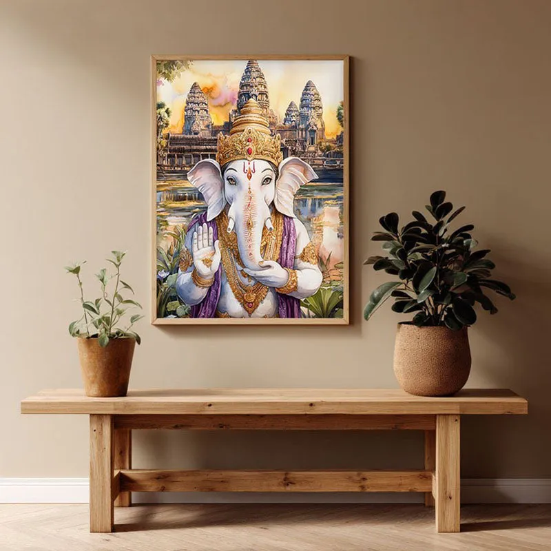 Mangalamurti Spiritual Archival Paper Wall Painting - Natural Brown Frame media 1