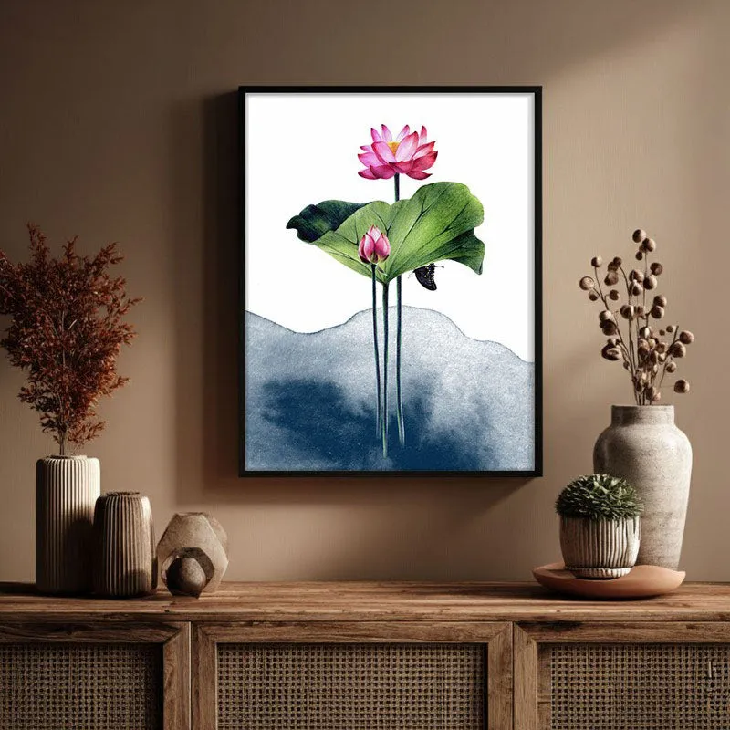 Watercolor Lotus Archival Paper Wall Art With Frame media 3