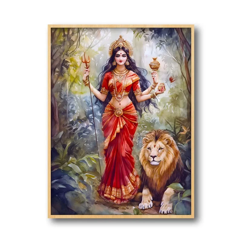 Jagat Janani Spiritual Archival Paper Wall Painting - Natural Brown Frame media 5