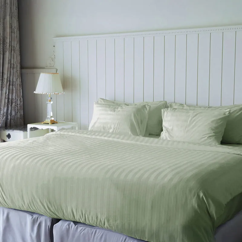 Sleek Loom Striped Cotton Bedsheet (Sage Green) - 300 TC media 3