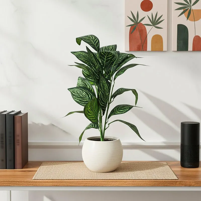 Amazonia Artificial Variegated Croton Plant With Black Plastic Pot - 2.3 Feet media 1