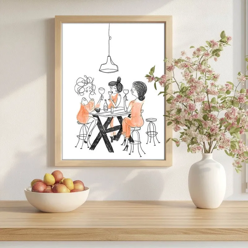 Figurine Dining Archival Canvas Wall Art - Brown media 1
