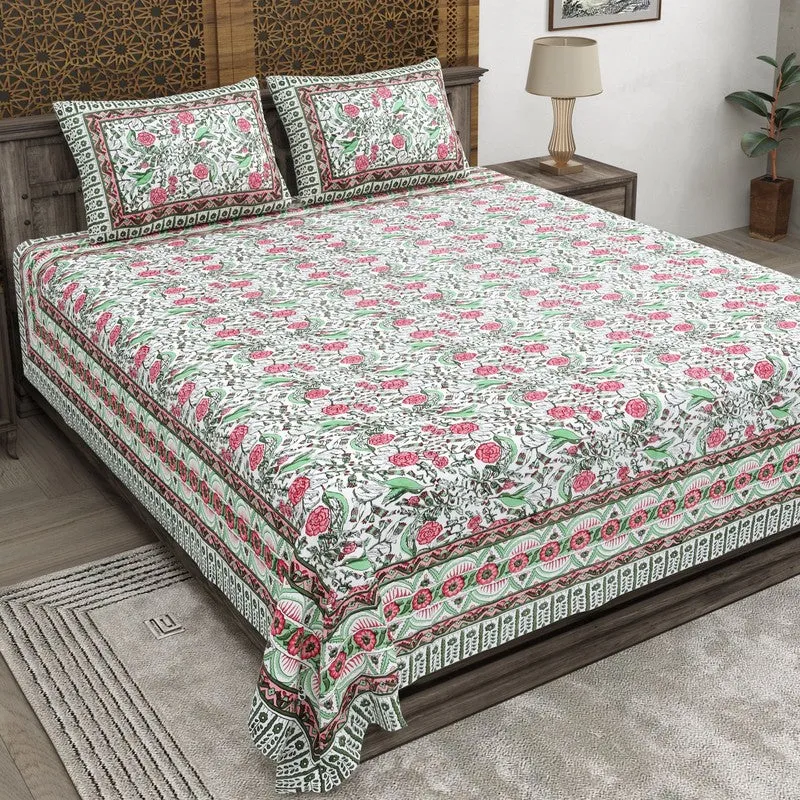 Formum Cotton Bedsheet (Pink,Green) - 240 TC media 1