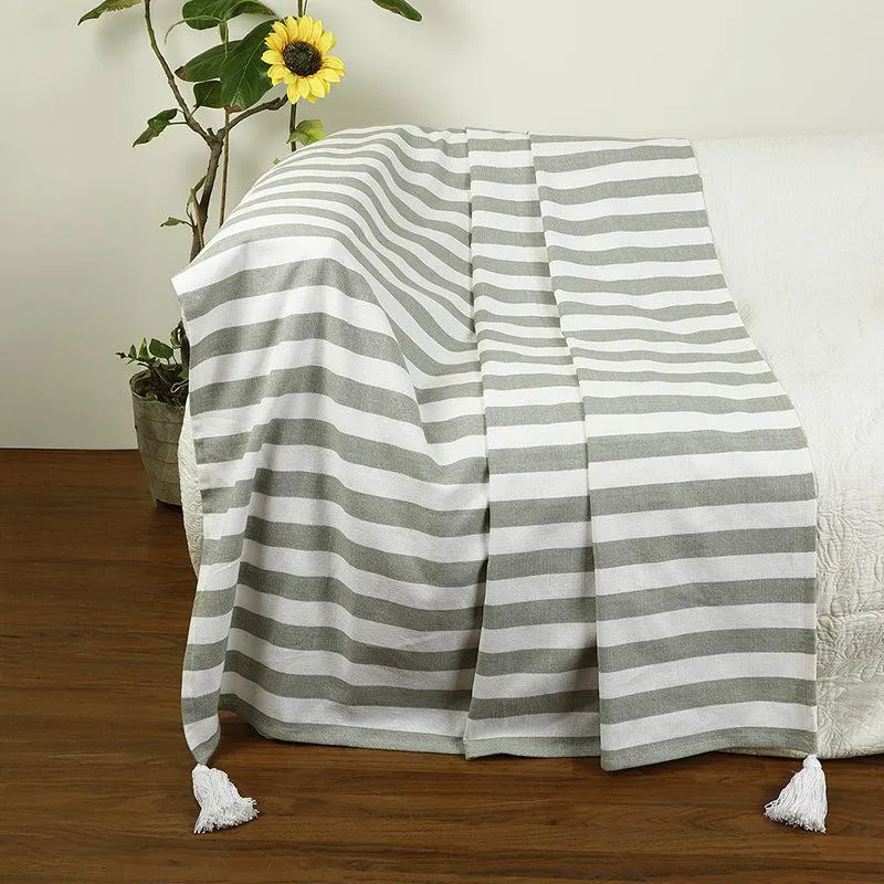 Driftwood Weave Striped Cotton Throw - Grey media 1