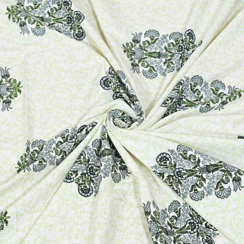 Textura Ethnic Cotton Bedsheet (Green & White) - 240 TC media 8