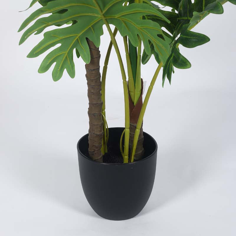 Faux Lush Philodendron Plant With Black Plastic Pot - 4 Feet media 5