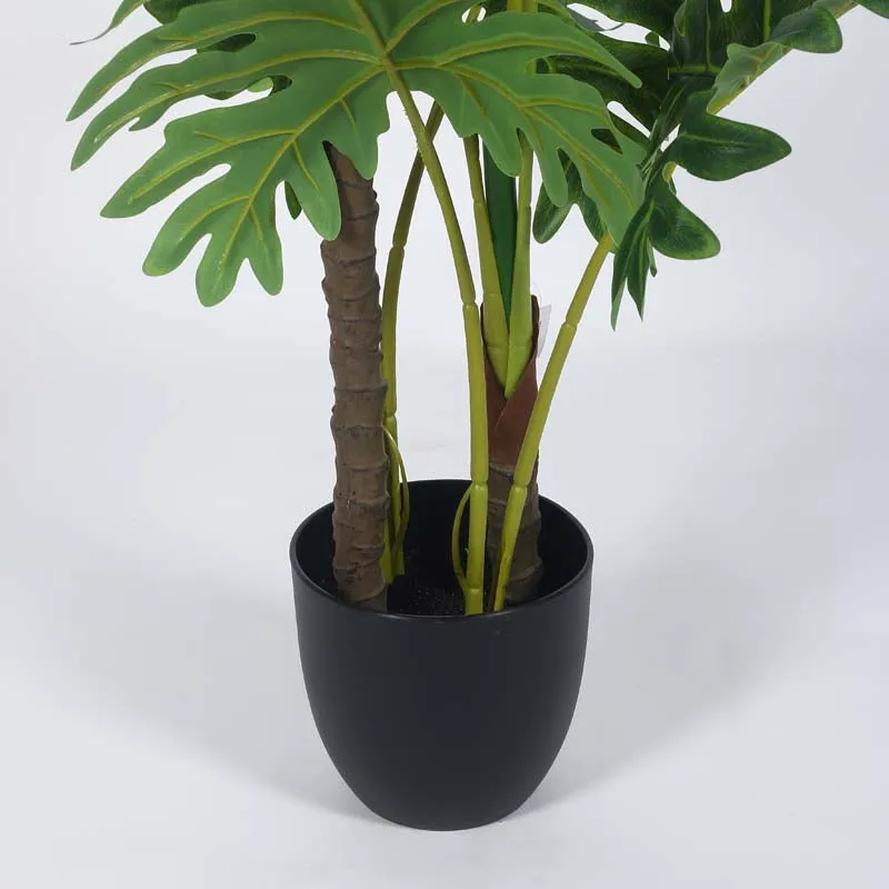 Faux Lush Philodendron Plant With Black Plastic Pot - 4 Feet media 5