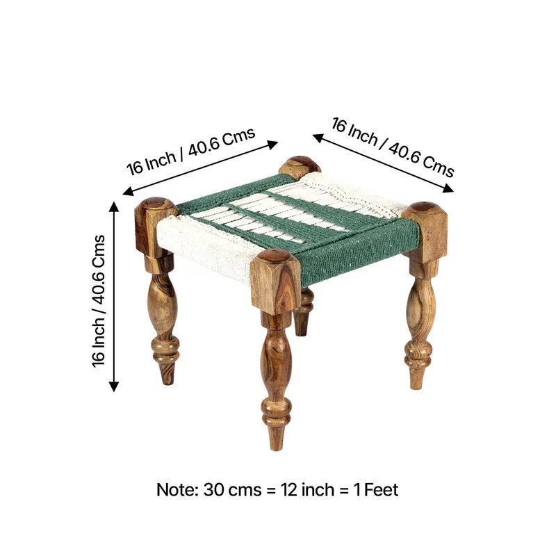 Firox Sheesham Wooden Bench with Stools (Green,White) - Three Piece Set media 12