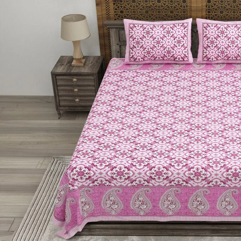 Lineel Cotton Bedsheet (Pink,White) - 240 TC media 3