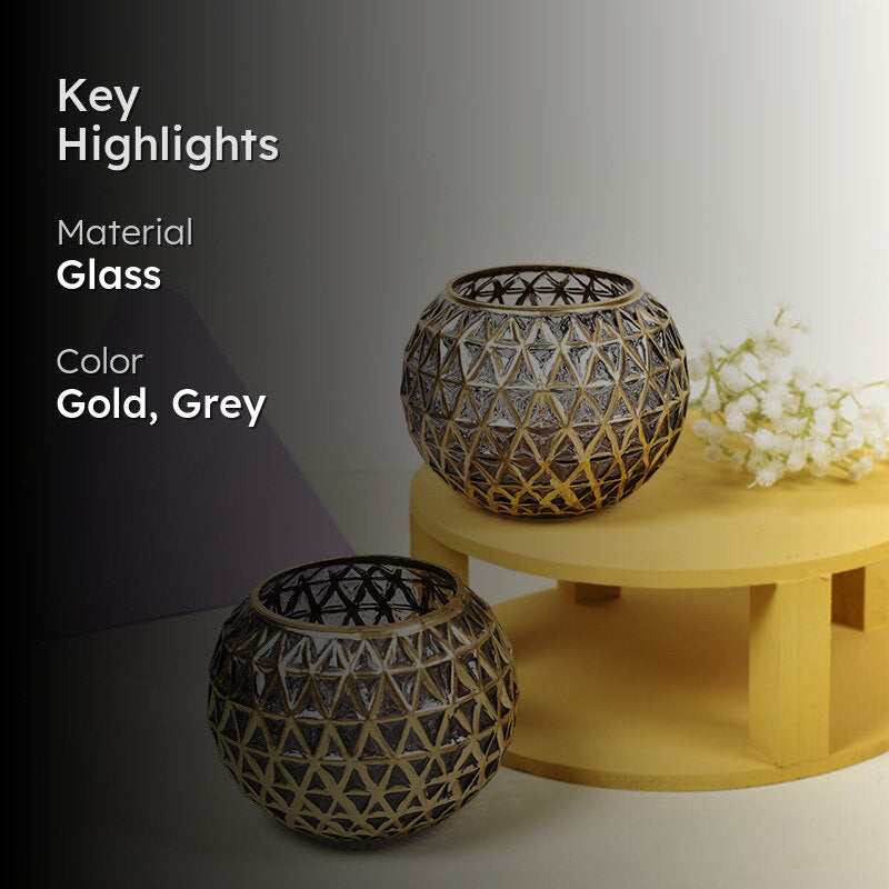 Foiled Sphere Candle Holder (Gold,Grey) - Set Of Two media 2