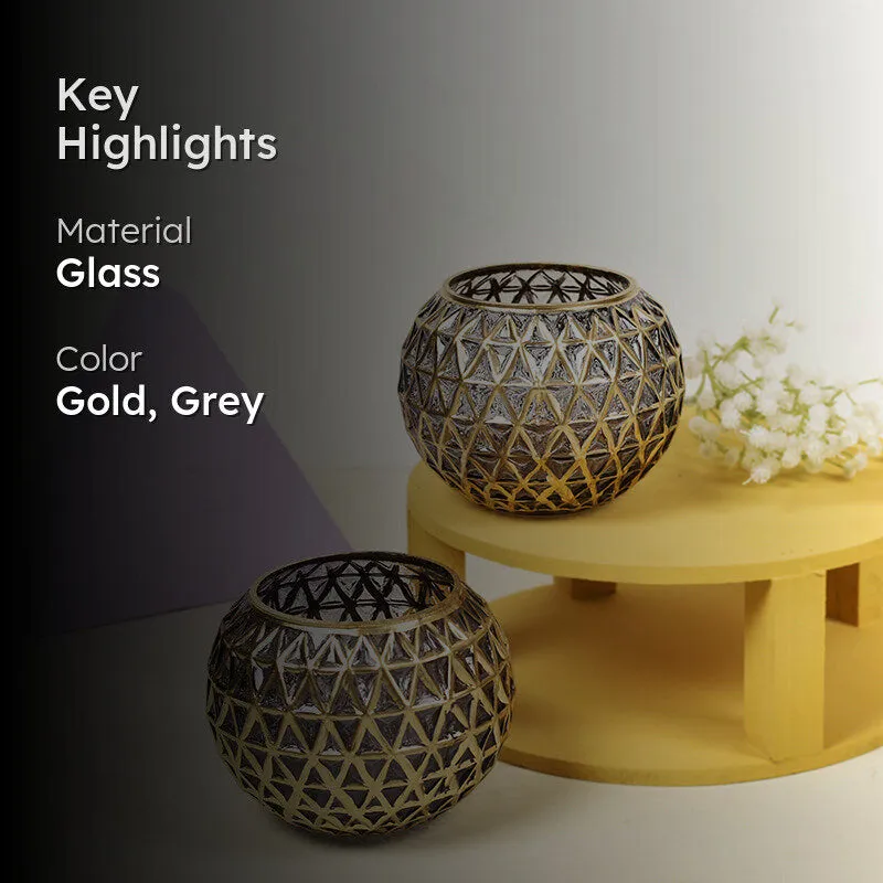 Foiled Sphere Candle Holder (Gold,Grey) - Set Of Two media 2