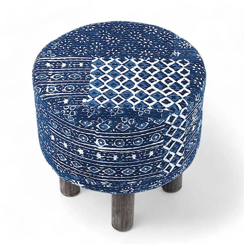Averix Acacia Wooden Ottomans - Blue media 3