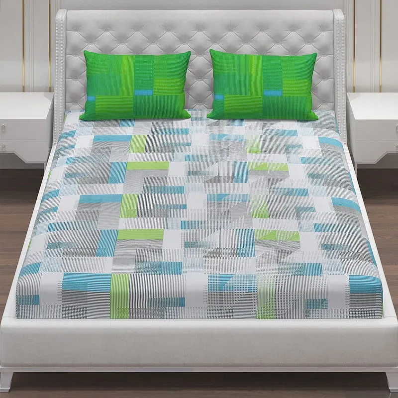 Monte Carlo Checkora Cotton Bedsheet (White,Green) - 104 TC media 4