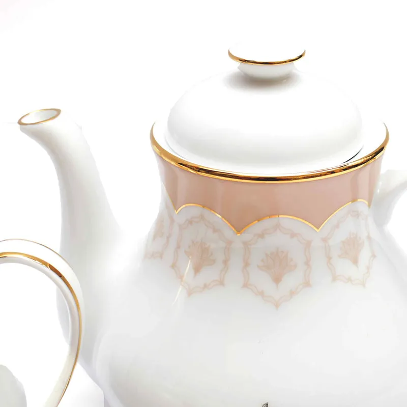 Gilded Legacy 24k Gold Brushed Porcelain Tea Set With Tea Pot (Peach) - Seventeen Piece Set media 7