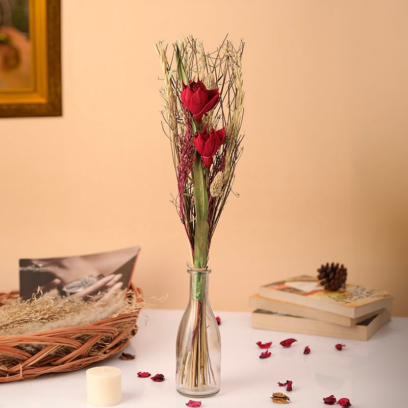 Roseair Artifcial Flower With Glass Vase