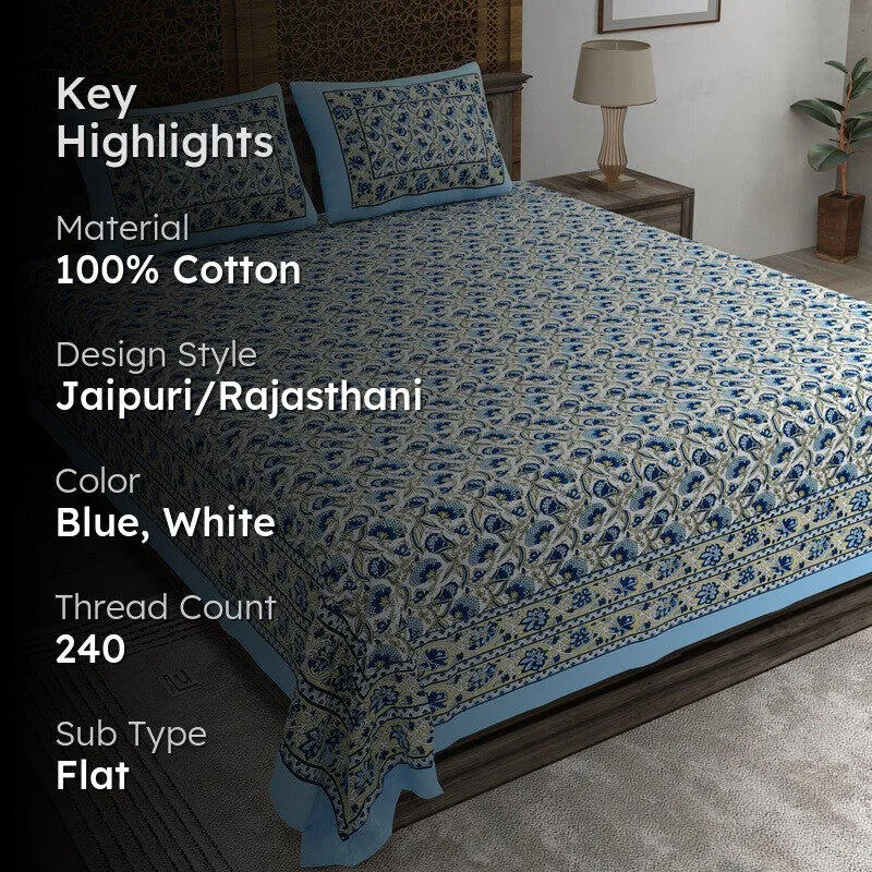Lineet Cotton Bedsheet (Blue,White) - 240 TC media 2
