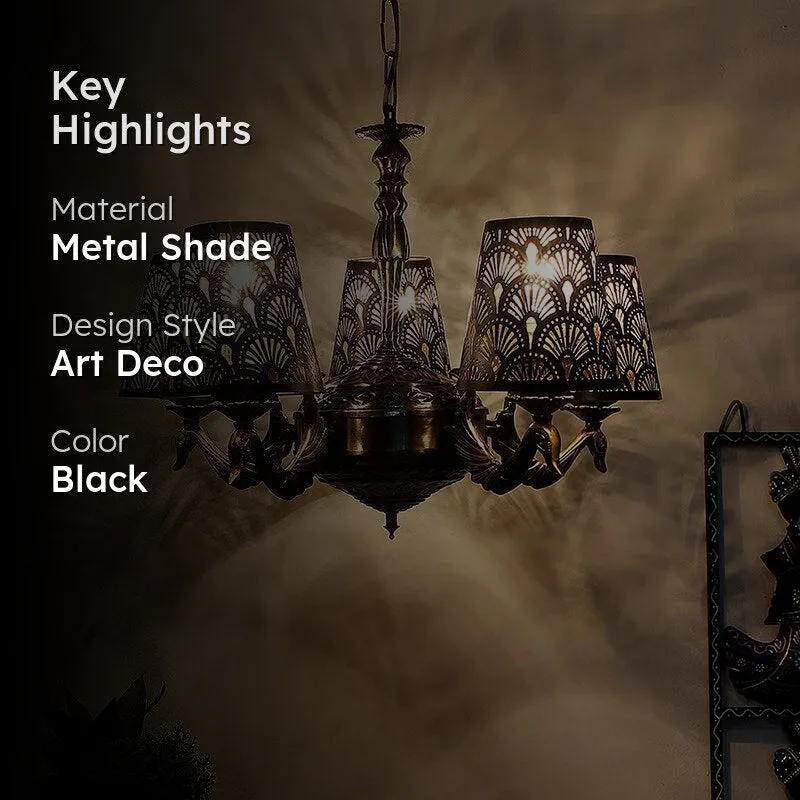Ethnic Noma Etched Mayoor Golden Antique Ceiling Lamp media 2