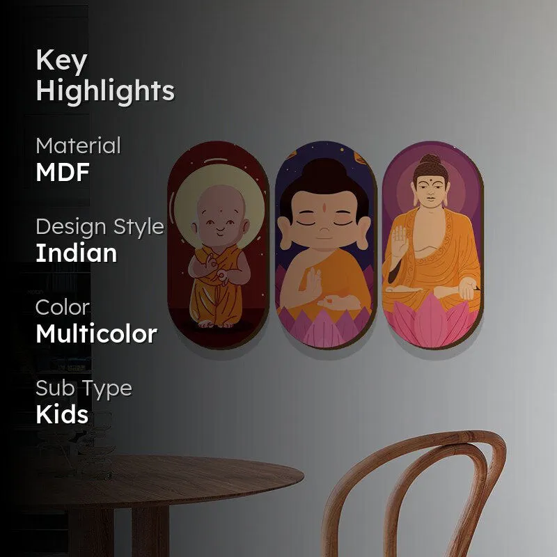 Little Zen Buddha Wood MDF Wall Hanging - Set Of Three media 2