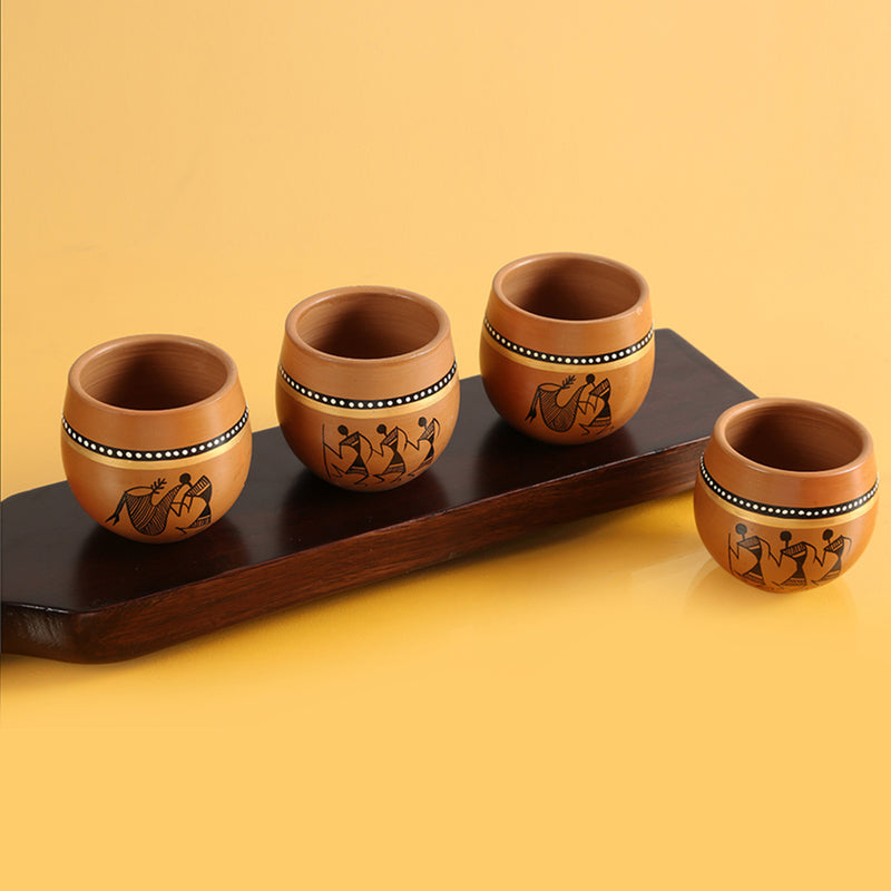 Warli Mesmerize Handpainted Kulhad (220 ML) - Set Of Four