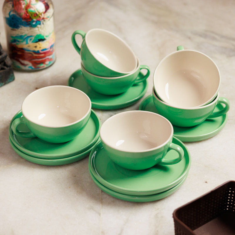 Blush & Brew Cup & Saucer (Mint/320 mL) - Twelve Piece Set