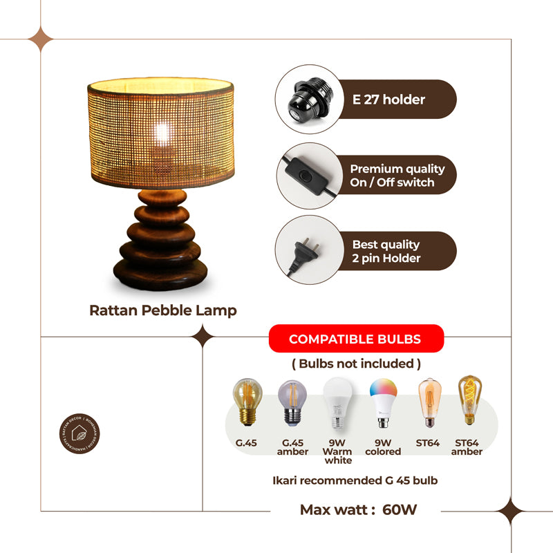 HearthLit Rattan Mango Wood Table Lamp - Beige,Brown media 5
