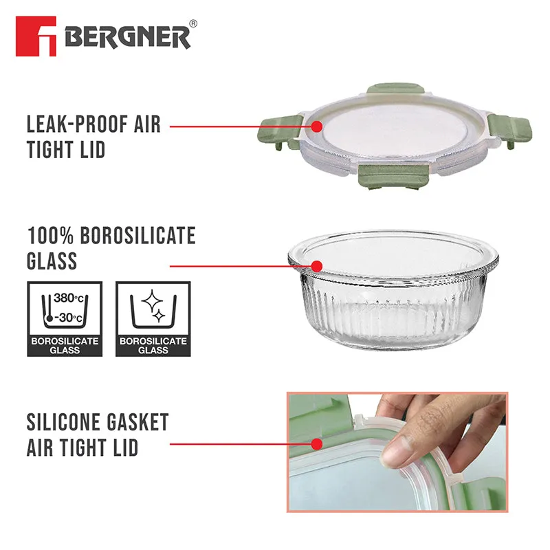 Bergner Seal Tiff Airtight Glass Tiffin Box (Green) - 950 mL media 6