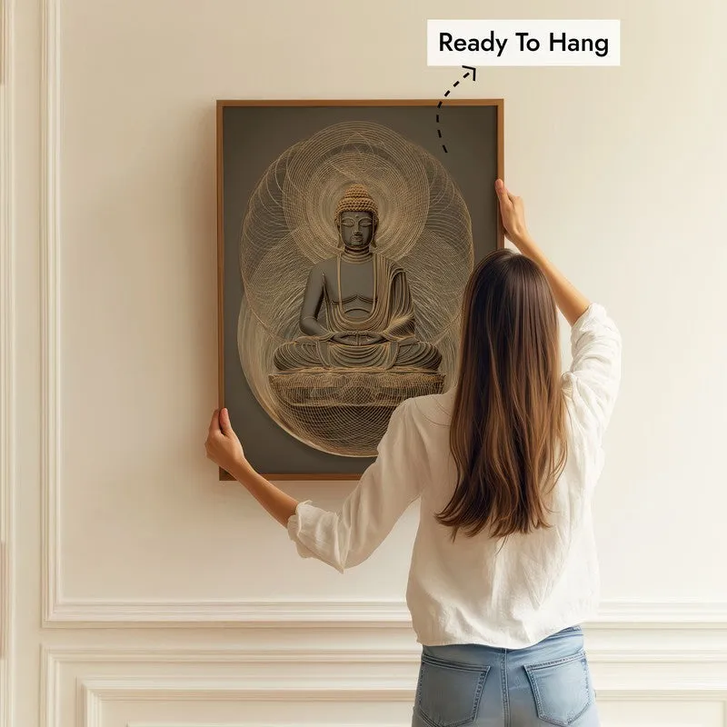 Buddha Archival Paper Wall Painting With Brown Frame media 5
