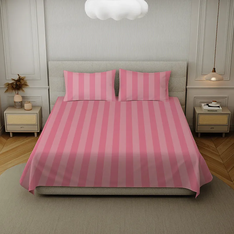 Elegance Striped Cotton Bedsheet (Pink) - 210 TC media 5