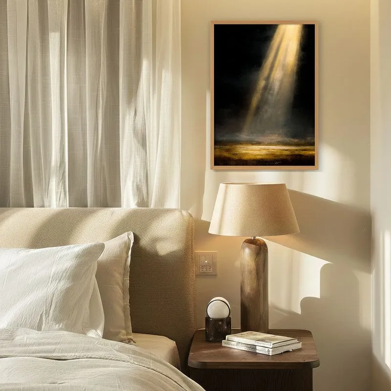 Golden Rays Archival Paper Wall Painting With Brown Frame media 4