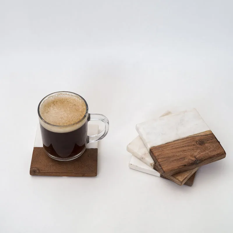 Losa Handmade Square Marble And Wooden Coaster - Set Of Four media 4
