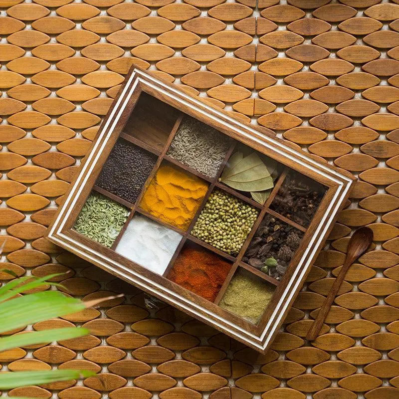 Spice Grid Food Safe Sheesham Wood Masala Box - 90 ML media 3
