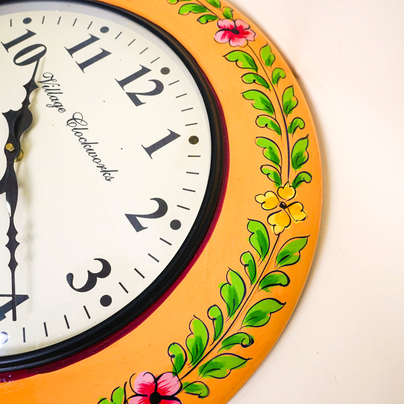 Golden Vines Hand-Painted Wood Wall Clock media 3
