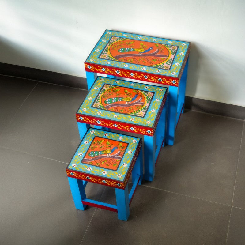 Avrix Painted Mango Wood Stool - Set Of Three media 3