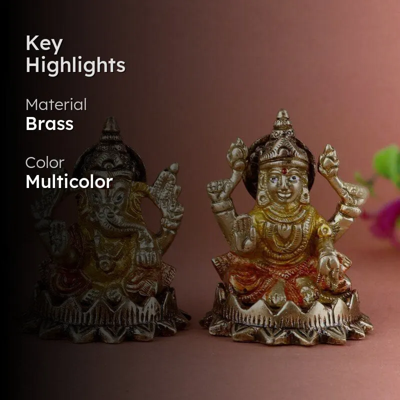 Devotional Lakshmi Ganesha Brass Idol media 2