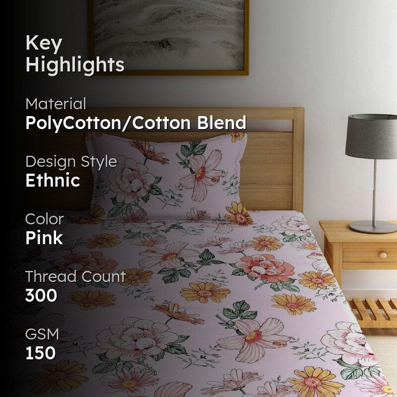 Camellia Floral Bedsheet - 150 GSM media 2