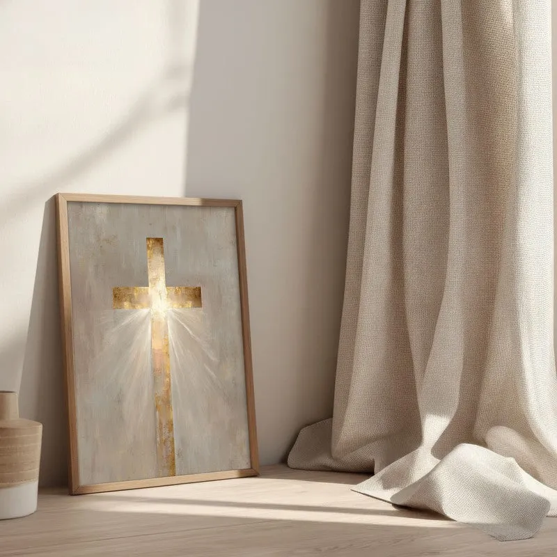 Cross of Faith Wall Painting With Brown Frame media 3
