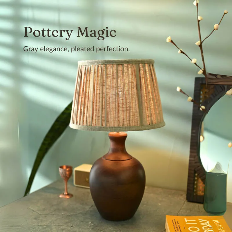 Astio Pleated Wooden Table Lamp - Brown,Beige media 3