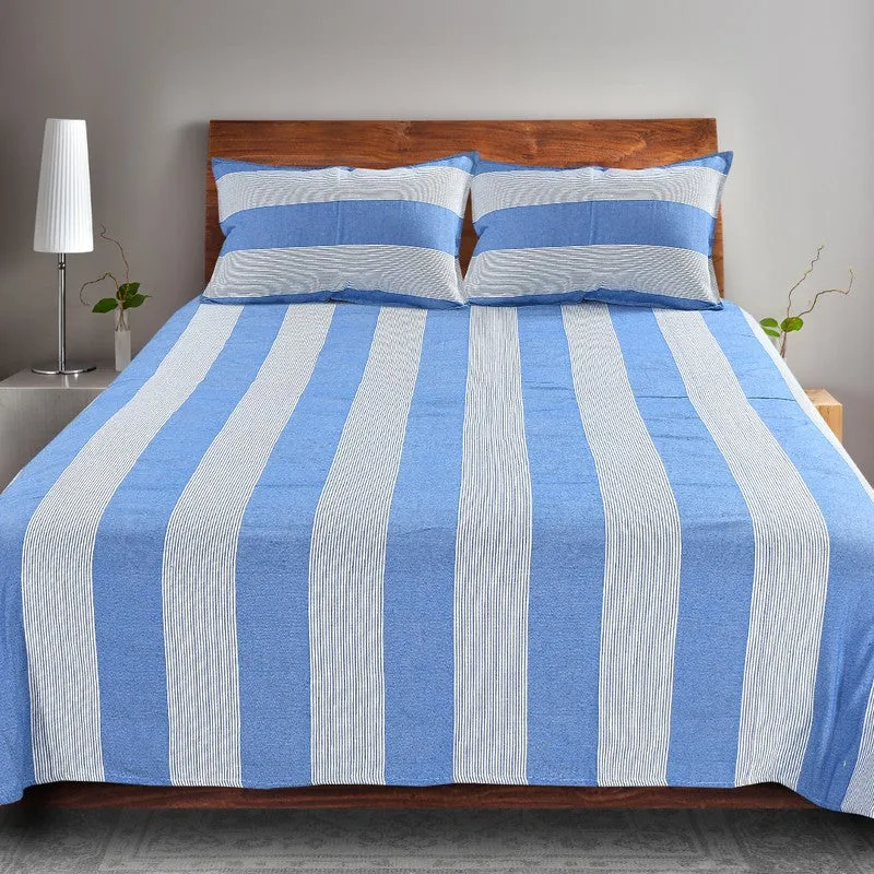 Stripe Story Cotton Bedsheet (Blue) - 220 TC media 3