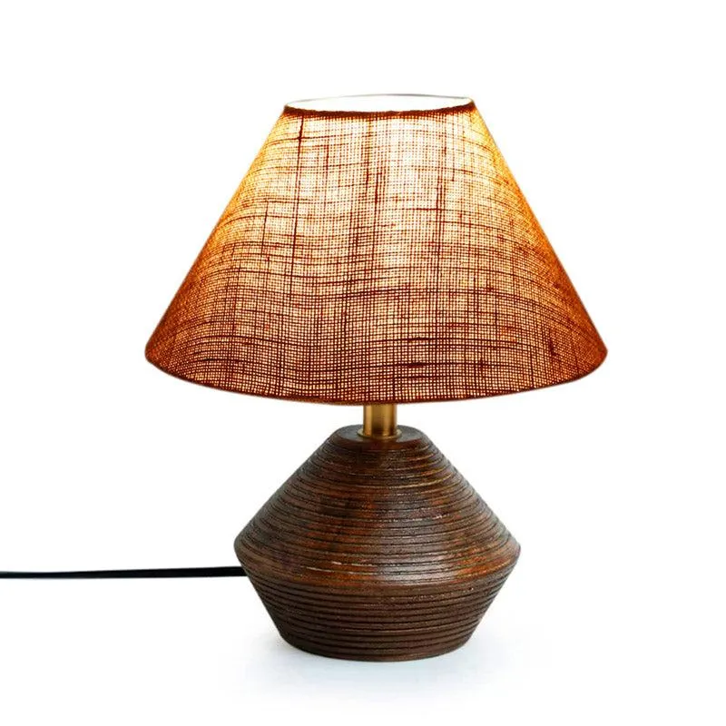 Yami Cone Wooden Table Lamp With Jute Shade - Brown,Beige media 3