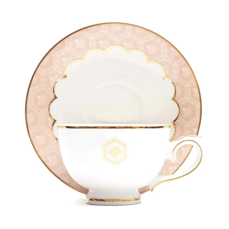 Gilded Legacy 24k Gold Brushed Porcelain Tea Set With Tea Pot (Peach) - Seventeen Piece Set media 5
