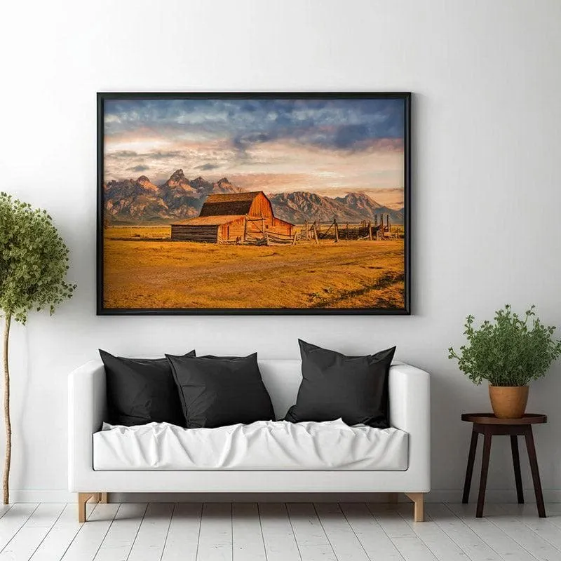 Moulton Barn Sunrise Canvas Wall Painting - Black Frame media 3