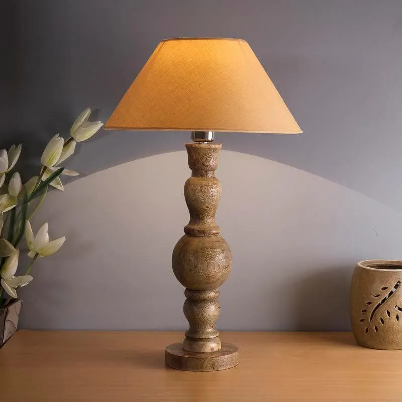 Espoir Wooden Fabric Table Lamp - Brown,Beige media 1