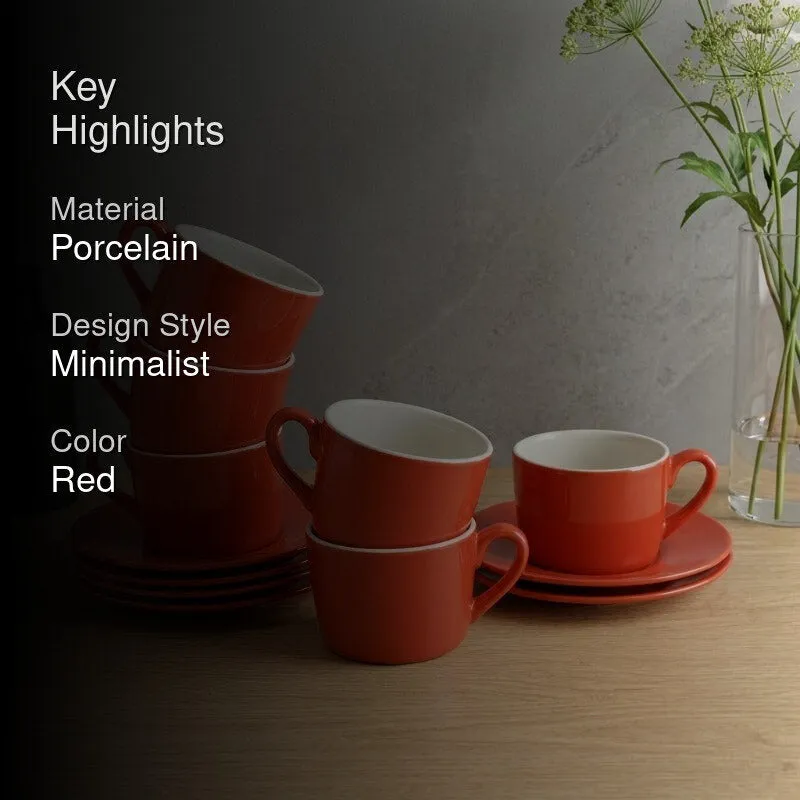 MochaMuse Cup & Saucer (Red/190 mL Each) - Set of Six - 2