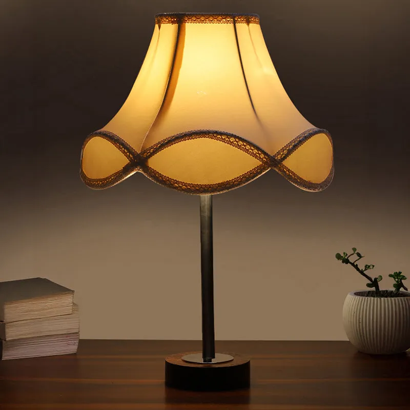 Valencia Arc Rodin Wooden Table Lamp - OffWhite,Silver,Brown media 1